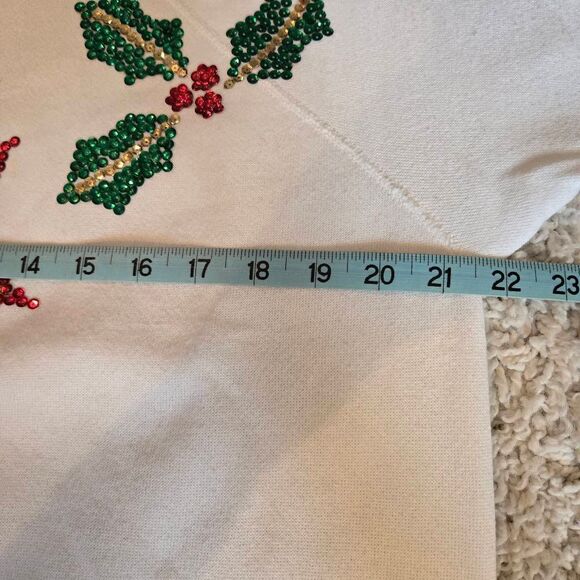 Vintage Hanes Christmas Sweatshirt Sequin Poinsettia & Holly Handmade Large - Picture 5 of 8